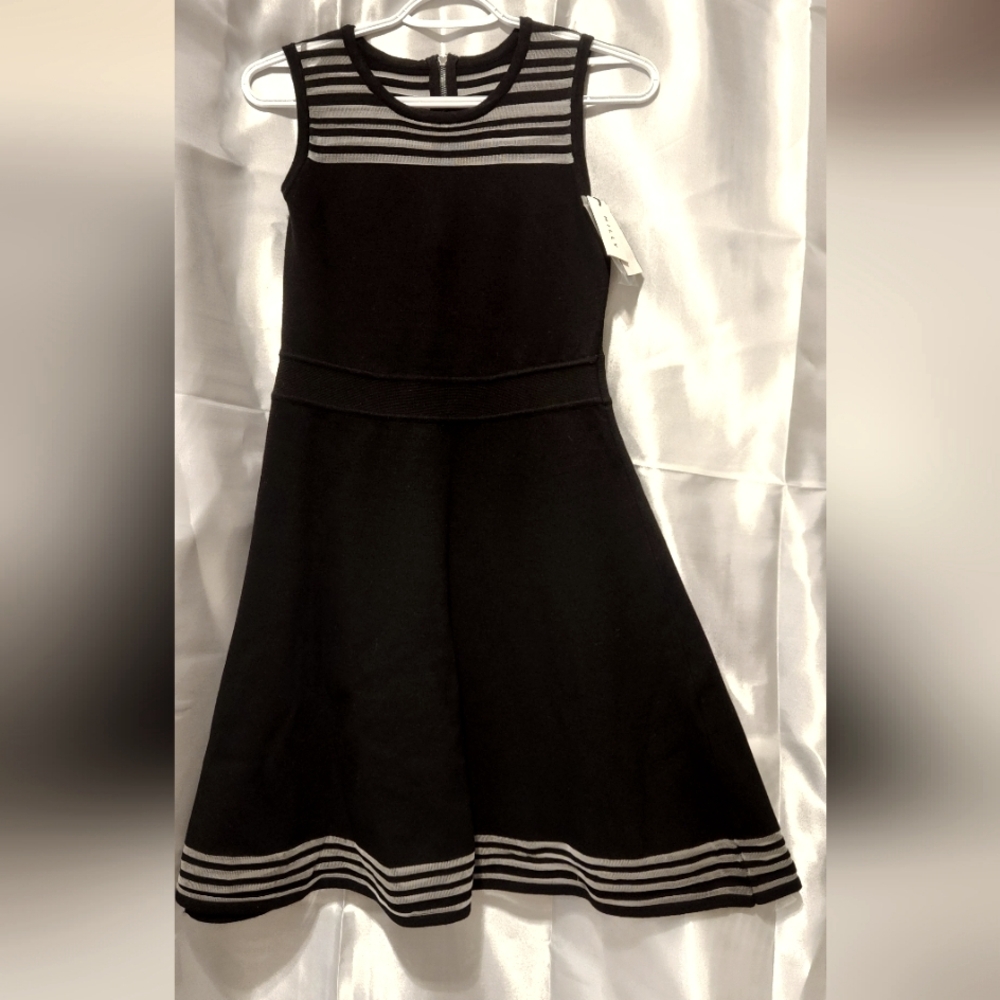 MILLY Invisible stripe flair dress S blk